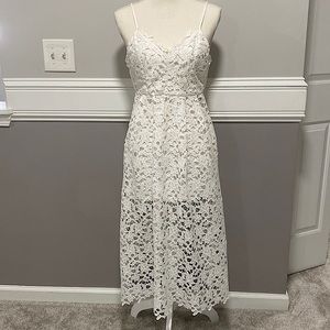Astr the Label White Dress Womens XS Lace Midi Spaghetti Strap A-Line